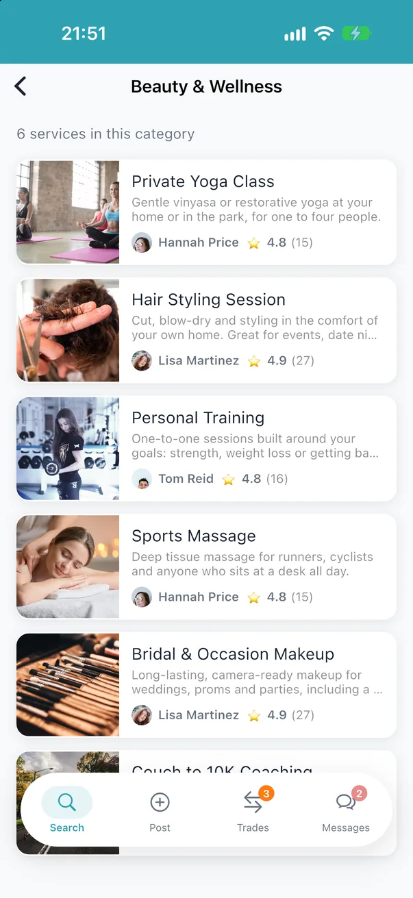 Local services in one category, with photos and ratings